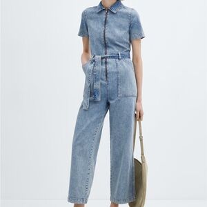 MANGO SHORT SLEEVE DENIM JUMPSUIT - L